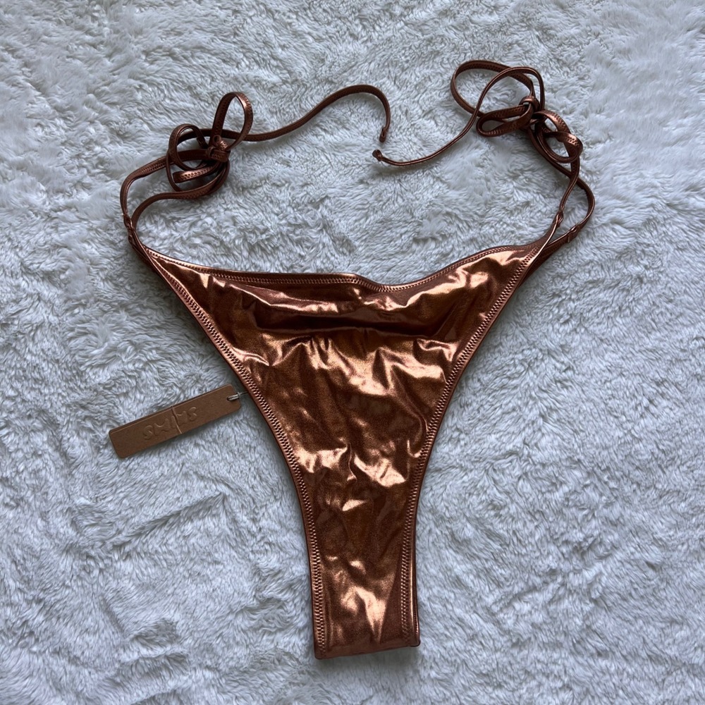 SKIMS Metallic Swim Tie Bikini Bottom Penny Bronze BB-TNG-2804 3X NEW Pool Party